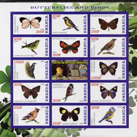 Rwanda 2009 Butterflies & Birds imperf sheetlet containing 14 values plus label showing Baden Powell, unmounted mint