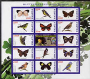 Rwanda 2009 Butterflies & Birds imperf sheetlet containing 14 values plus label showing Baden Powell, unmounted mint