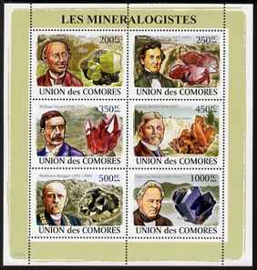 Comoro Islands 2008 Mineralogists & Minerals perf sheetlet containing 6 values unmounted mint