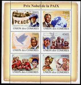 Comoro Islands 2008 Nobel Peace Prize Winners perf sheetlet containing 6 values unmounted mint