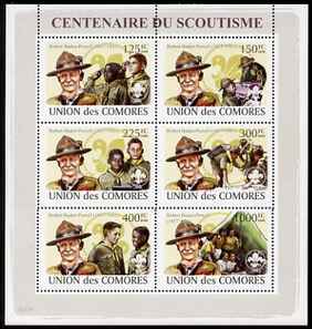 Comoro Islands 2008 Centenary of Scouting (Baden Powell) perf sheetlet containing 6 values unmounted mint