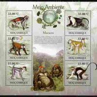 Mozambique 2010 The Environment - Macaques large perf sheetlet containing 6 vaues unmounted mint Michel 3620-25