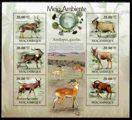 Mozambique 2010 The Environment - Antelopes & Gazelles large perf sheetlet containing 6 vaues unmounted mint Michel 3554-59