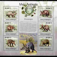 Mozambique 2010 The Environment - Aardvarks large perf sheetlet containing 6 vaues unmounted mint Michel 3578-83