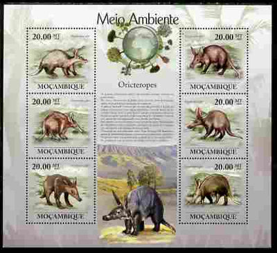 Mozambique 2010 The Environment - Aardvarks large perf sheetlet containing 6 vaues unmounted mint Michel 3578-83