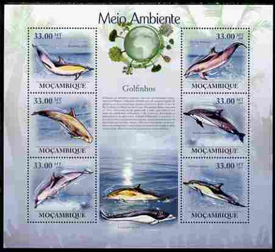 Mozambique 2010 The Environment - Dolphins large perf sheetlet containing 6 vaues unmounted mint Michel 3508-13