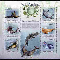 Mozambique 2010 The Environment - Seals & Sea Lions large perf sheetlet containing 6 vaues unmounted mint Michel 3602-07