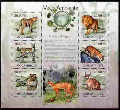 Mozambique 2010 The Environment - Wild Cats large perf sheetlet containing 6 vaues unmounted mint Michel 3566-71