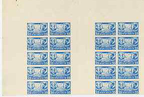 Israel 1948 Interim Period Bialik-Herzl 25m blue complete imperf pane comprising two blocks of 10 with plain gutter between, unmounted mint and rare