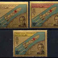 Yemen - Republic 1968 1st Death Anniversary of Vladimir Mikhaylovich Komarov (Russian cosmonaut) perf set of 3 on gold paper unmounted mint Mi 710-12