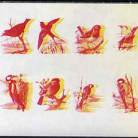 Calf of Man 1973 Birds - imperf proof sheet of 8 in magenta & yellow only, the two colours out of register, on gummed paper, unmounted mint