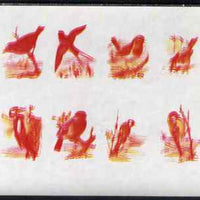 Calf of Man 1973 Birds - imperf proof sheet of 8 in magenta & yellow only, the magenta being doubled, on gummed paper, unmounted mint