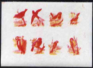 Calf of Man 1973 Birds - imperf proof sheet of 8 in magenta & yellow only, the magenta being doubled, on gummed paper, unmounted mint