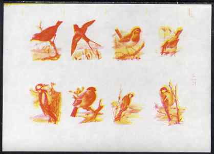 Calf of Man 1973 Birds - imperf proof sheet of 8 in magenta & yellow only, on gummed paper, unmounted mint