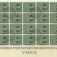 Liechtenstein 1953 Scout Conference set of 4 in complete sheets of 20 (10r reduced at top) all fine cds used, SG 313-6 cat £400+