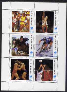 St Vincent 1988 Seoul Olympic Games the unissued sheetlet containing set of 6 values unmounted mint, see note after SG 1157 (Running, Gymnastics,Show Jumping, Cycling, wrestling & Volleyball)