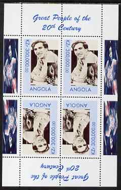 Angola 1999 Great People of the 20th Century - Bobby Fischer perf sheetlet of 4 (2 tete-beche pairs) unmounted mint. Note this item is privately produced and is offered purely on its thematic appeal