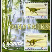 Liberia 2005 Dinosaurs perf sheetlet containing 2 values each with Scout Logos unmounted mint