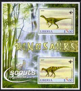 Liberia 2005 Dinosaurs perf sheetlet containing 2 values each with Scout Logos unmounted mint