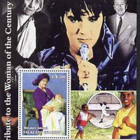 Bleaker Island (Falkland Islands) 2002 A Tribute to the Woman of the Century #1 Queen Mother perf souvenir sheet unmounted mint (Also shows Mother Teresa, Elvis, Walt Disney & Baseball)