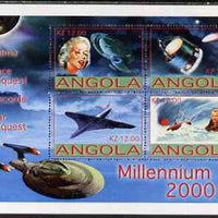 Angola 2000 Millennium perf sheetlet containing 4 values for Cinema, Concorde, Space & Polar Conquests unmounted mint