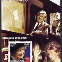 Somaliland 2002 A Tribute to the Woman of the Century #10 - The Queen Mother perf m/sheet also showing Walt Disney (on Train) & Diana, unmounted mint