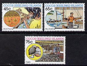 Cocos (Keeling) Islands 1987 Cocos-Malay Industries (Batik Printing, Boat Building & Copra) set of 3 unmounted mint, SG 169-71