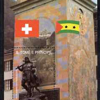 St Thomas & Prince Islands 1990 700th Anniversary of Swiss Confederation perf m/sheet #3 (Statue of William Tell) unmounted mint