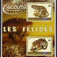 Benin 2005 Big Cats perf sheetlet containing 2 values, each with Scouts logo unmounted mint