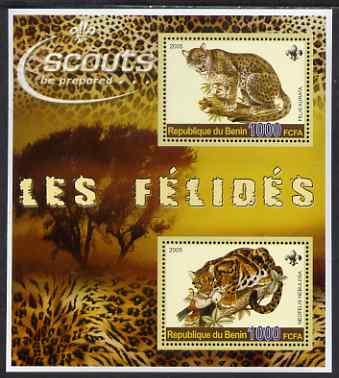 Benin 2005 Big Cats perf sheetlet containing 2 values, each with Scouts logo unmounted mint