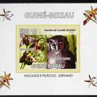 Guinea - Bissau 2008 Fauna individual imperf deluxe sheet #05 showing Eagle Owl & Bee Orchid, unmounted mint. Note this item is privately produced and is offered purely on its thematic appeal