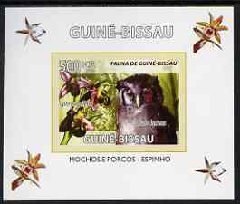 Guinea - Bissau 2008 Fauna individual imperf deluxe sheet #05 showing Eagle Owl & Bee Orchid, unmounted mint. Note this item is privately produced and is offered purely on its thematic appeal