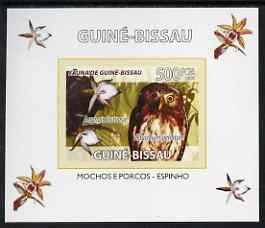 Guinea - Bissau 2008 Fauna individual imperf deluxe sheet #06 showing Pearl Spotted Owl & Orchid, unmounted mint. Note this item is privately produced and is offered purely on its thematic appeal