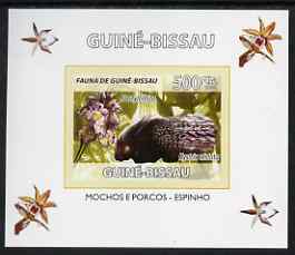 Guinea - Bissau 2008 Fauna individual imperf deluxe sheet #07 showing Porcupine & Dactylorhiza Orchid, unmounted mint. Note this item is privately produced and is offered purely on its thematic appeal