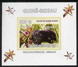 Guinea - Bissau 2008 Fauna individual imperf deluxe sheet #08 showing Porcupine & Phaius Orchid, unmounted mint. Note this item is privately produced and is offered purely on its thematic appeal