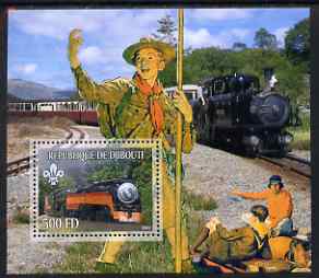 Djibouti 2007 Steam Trains #4 perf m/sheet with Scouts in background unmounted mint