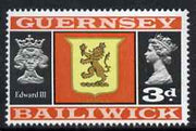 Guernsey 1969-70 3d Arms of Alderney and Edward III unmounted mint SG 17