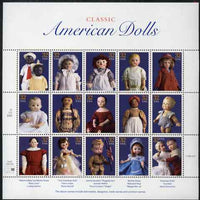 United States 1997 American Dolls se-tenant sheet of 15 plus two labels unmounted mint, SG 3346a