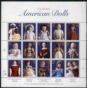 United States 1997 American Dolls se-tenant sheet of 15 plus two labels unmounted mint, SG 3346a