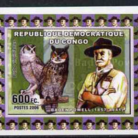 Congo 2006 Baden Powell & Owls #3 - Great Horned Owl individual imperf deluxe sheet unmounted mint. Note this item is privately produced and is offered purely on its thematic appeal