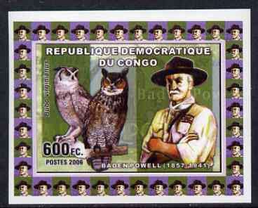 Congo 2006 Baden Powell & Owls #3 - Great Horned Owl individual imperf deluxe sheet unmounted mint. Note this item is privately produced and is offered purely on its thematic appeal