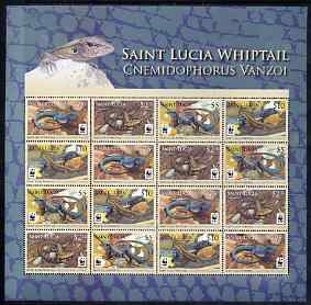 St Lucia 2008 WWF - Whiptail Lizard perf sheetlet containing 16 values (4 se-tenant strips of 4) unmounted mint