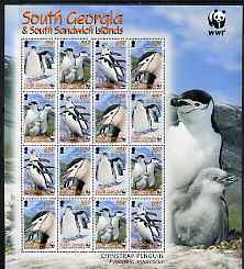 South Georgia & the South Sandwich Islands 2008 WWF - Chinstrap Penguin perf sheetlet containing 16 values (4 se-tenant strips of 4) unmounted mint