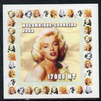 Mozambique 2002 40th Anniversary of Death of Marilyn Monroe #1 individual imperf deluxe sheet unmounted mint. Note this item is privately produced and is offered purely on its thematic appeal as Yv 1942