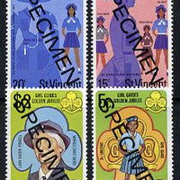 St Vincent 1977 Girl Guides set of 4 (the $2 with opt dates omitted) opt'd Specimen unmounted mint, as SG 536-39 (gutter pairs pro rata)