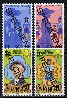 St Vincent 1977 Girl Guides set of 4 (the $2 with opt dates omitted) opt'd Specimen unmounted mint, as SG 536-39 (gutter pairs pro rata)