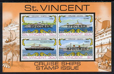 St Vincent 1974 Cruise Ships m/sheet opt'd Specimen unmounted mint, as SG MS 391