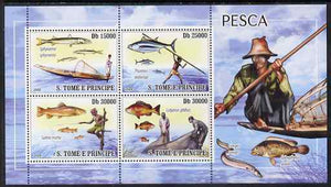 St Thomas & Prince Islands 2008 Fishing perf sheetlet containing 4 values unmounted mint