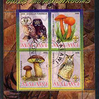 Malawi 2008 Owls & Mushrooms #1 perf sheetlet containing 4 values, each with Scout logo fine cto used