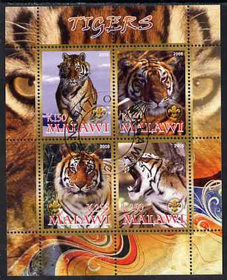 Malawi 2008 Tigers perf sheetlet containing 4 values, each with Scout logo fine cto used